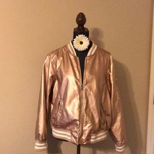 Rose gold faux leather letter jacket